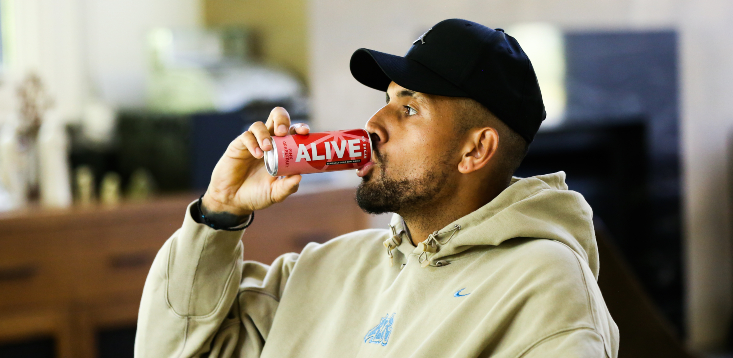 Nick Kyrgios uses break from Australian Open to launch sugarless soft drink Alive