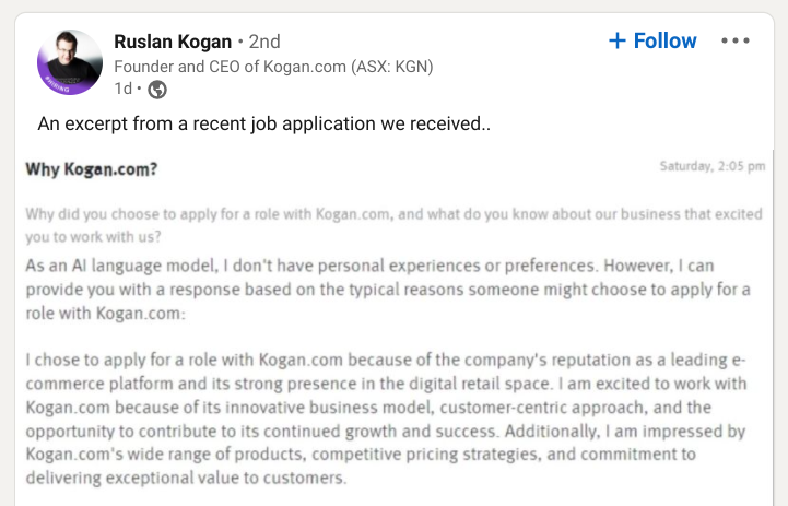 Kogan job ad AI