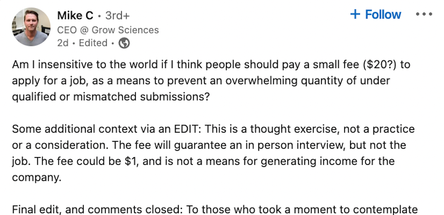 "Am I insensitive?": Grow Sciences CEO floats charging job hunters to apply